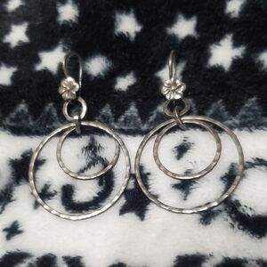 Vintage 925 Silver Hoop Earrings with Floral Accent